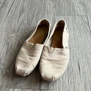 Toms Womens Cream Beige Gold Flecks Canvas Flat Slip On Shoes Size 6.5